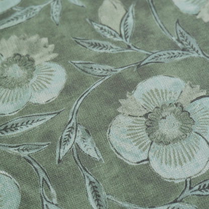 Cypress Green Floral Print Fabric by Yard – Botanical Cotton Linen Blend for Drapery & Upholstery