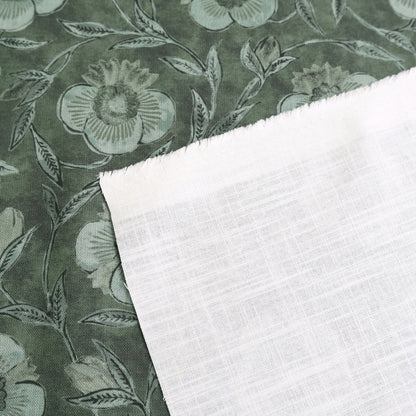 Cypress Green Floral Print Fabric by Yard – Botanical Cotton Linen Blend for Drapery & Upholstery