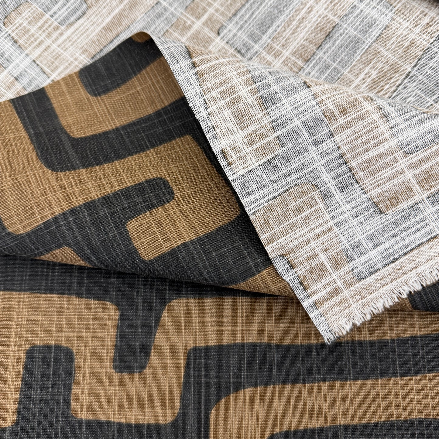 Geometric Fabric Brown Black Abstract Maze Canvas by Yard