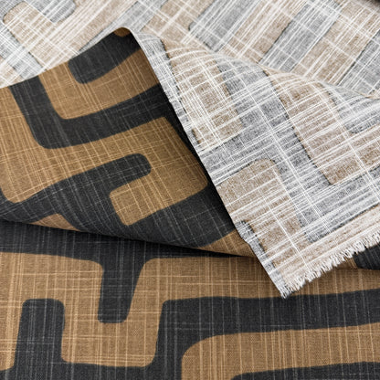 Geometric Fabric Brown Black Abstract Maze Canvas by Yard