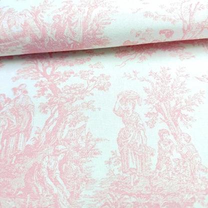 Coquette Pink Toile and Gingham Fabric Romantic Cotton Blend by the Yard for Curtains Pillows Quilting Crafts and Cottagecore Home Decor
