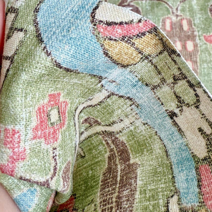 Elysian Pistachio Green Bird Pattern Cotton Fabric- Floral Home Decor