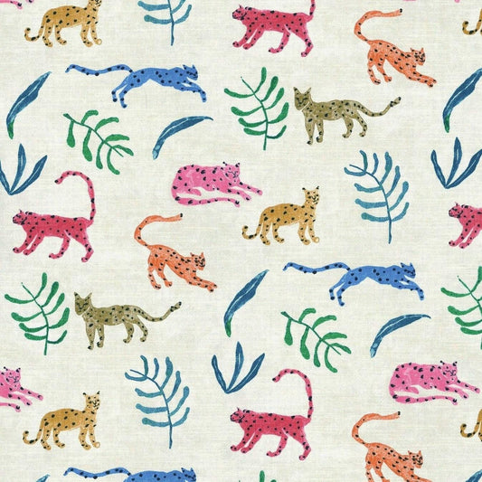 Jungle Fabric Cotton Big Cat Print Safari Nursery Fabric Colorful Animal Print Tropical Leopard Quilting Material Home Decor Sewing Supplies Wildlife Print Childrens Room Decor