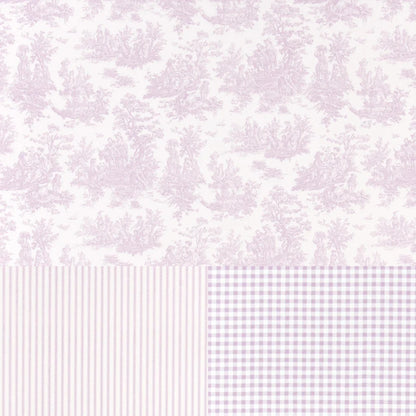 Lavender Toile Gingham Fabric Bundle Cotton Quilting Sewing Fabric Set Crafts Pillows Curtains Cottagecore Home Decor