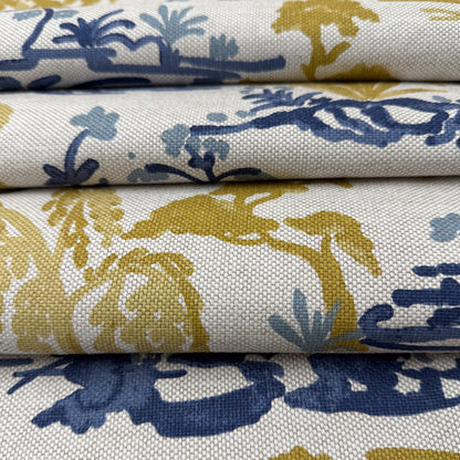 Yellow Blue Botanical Patterned Fabric for Shower Curtain Drapery Accent Upholstery Textile by the Yard Botany English Country Home Decor