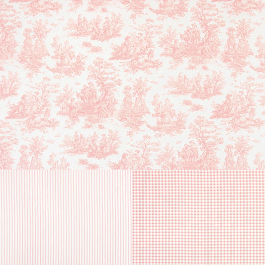 Coquette Pink Toile and Gingham Fabric – Romantic Cotton Blend by the Yard for Curtains, Pillows & Cottagecore Decor