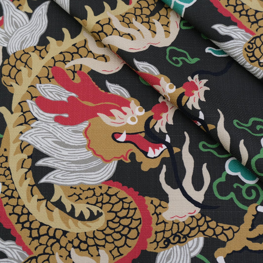 Zyrra Year of the Dragon Chinoiserie Fabric- Vibrant Chinese Dragon Print