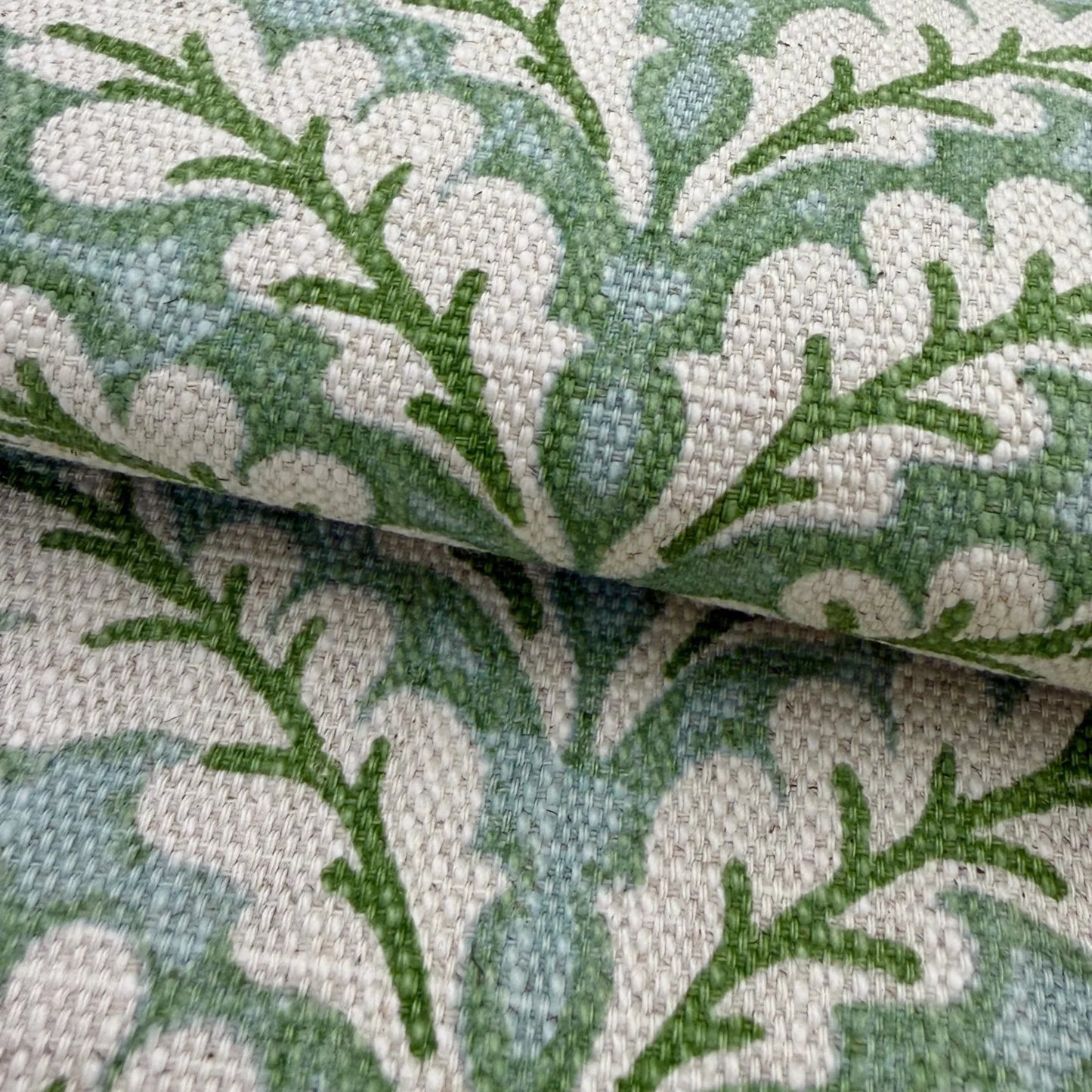 Botanical upholstery fabric green tones