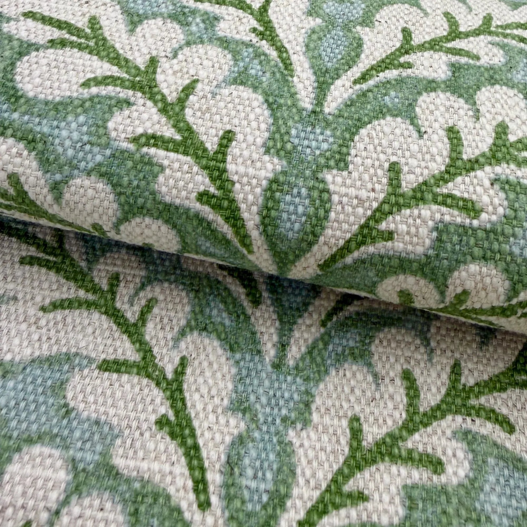 Botanical upholstery fabric green tones