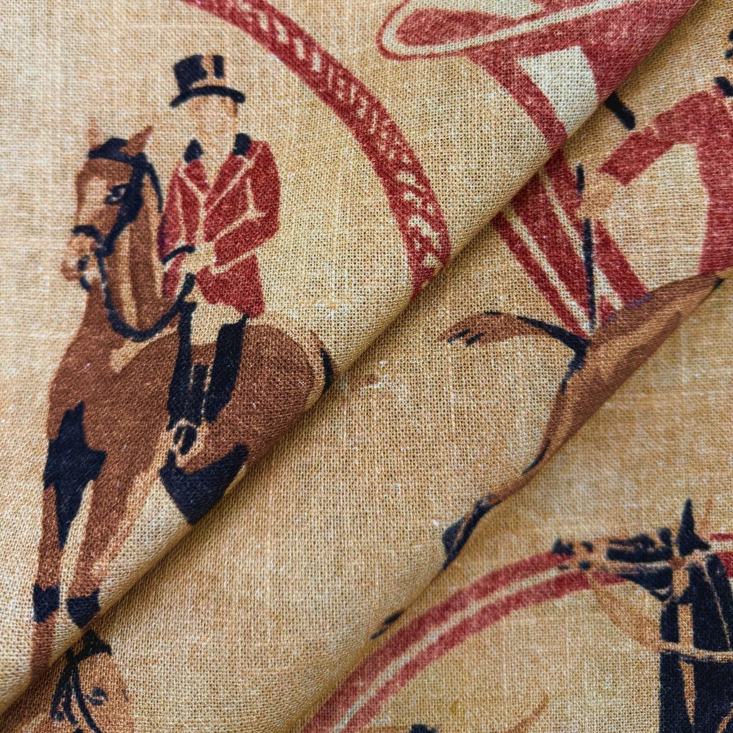 Equestrian Style Horse Print Fabric Yardage Red