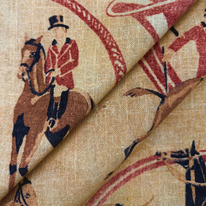 Equestrian Style Horse Print Fabric Yardage Red