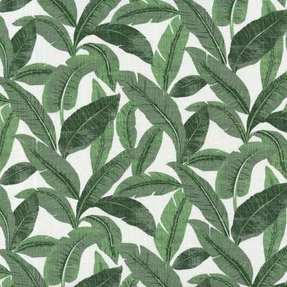 a repeating pattern of large green leaves on a white background.