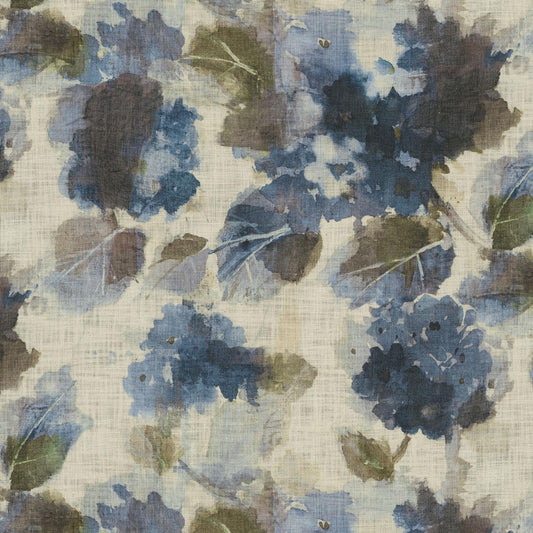 Blue Watercolor Floral Print Designer Fabric
