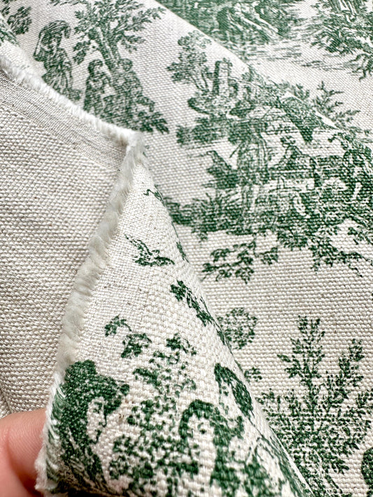 Green Toile Cotton Fabric Pastoral Landscape