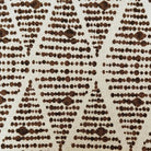 a close-up view of a fabric with a repeating pattern of brown dots and triangles. A ruler is placed in front of the fabric to provide a scale reference.