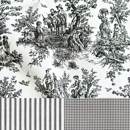 Black Toile and Gingham Cotton Fabric – French Country Quilt & Curtain Fabric by the Yard