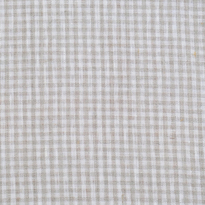 Beige gingham fabric with small neutral checks, cotton linen texture