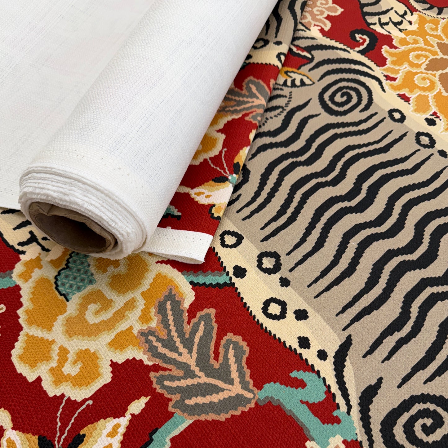 Red Tiger Print Fabric by the Yard