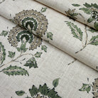 Floral block print upholstery fabric sage green