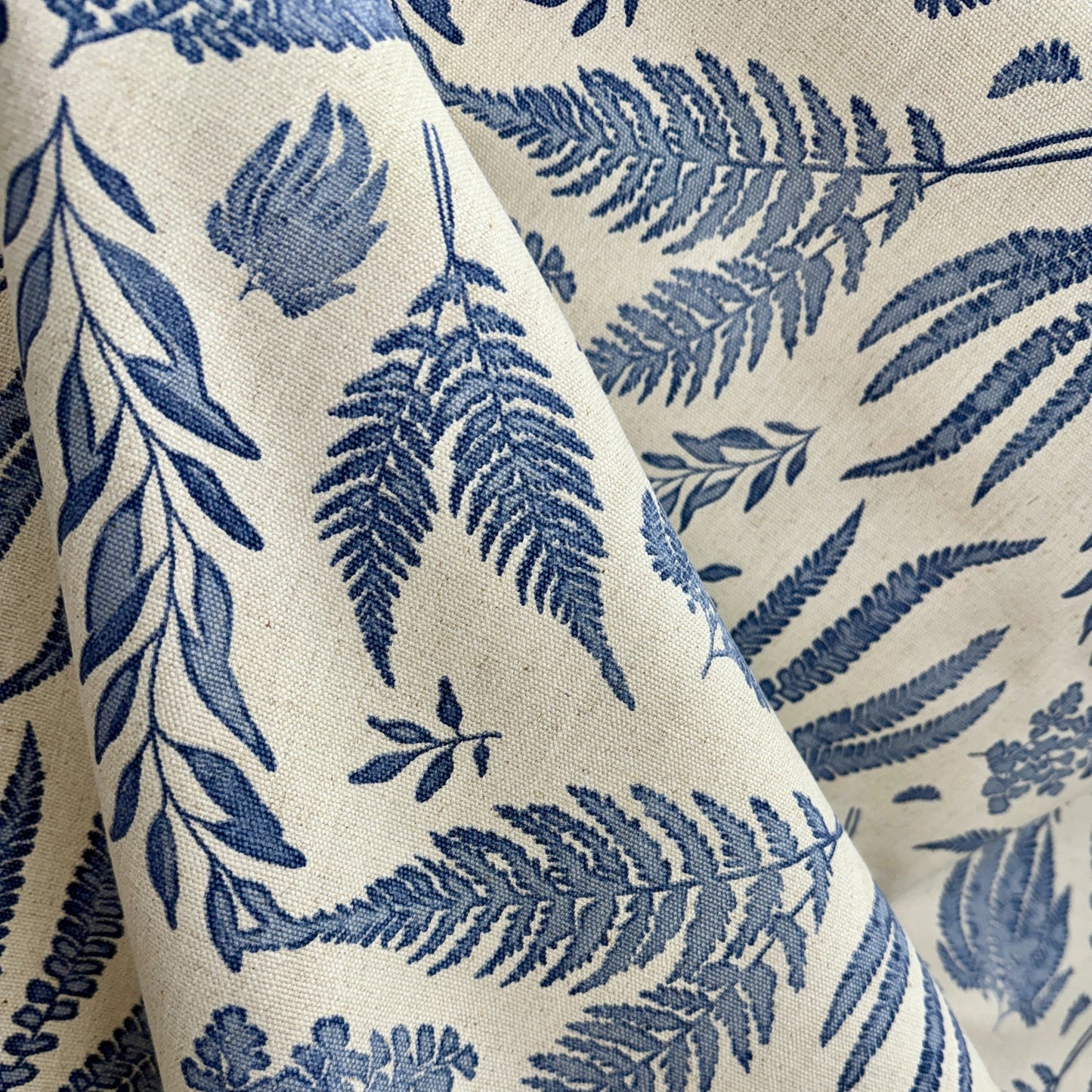Blue Wild Fern Botanical Cotton Linen Fabric Home Decor Fabric by the Yard