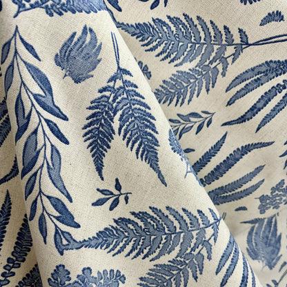 Blue Wild Fern Botanical Cotton Linen Fabric Home Decor Fabric by the Yard