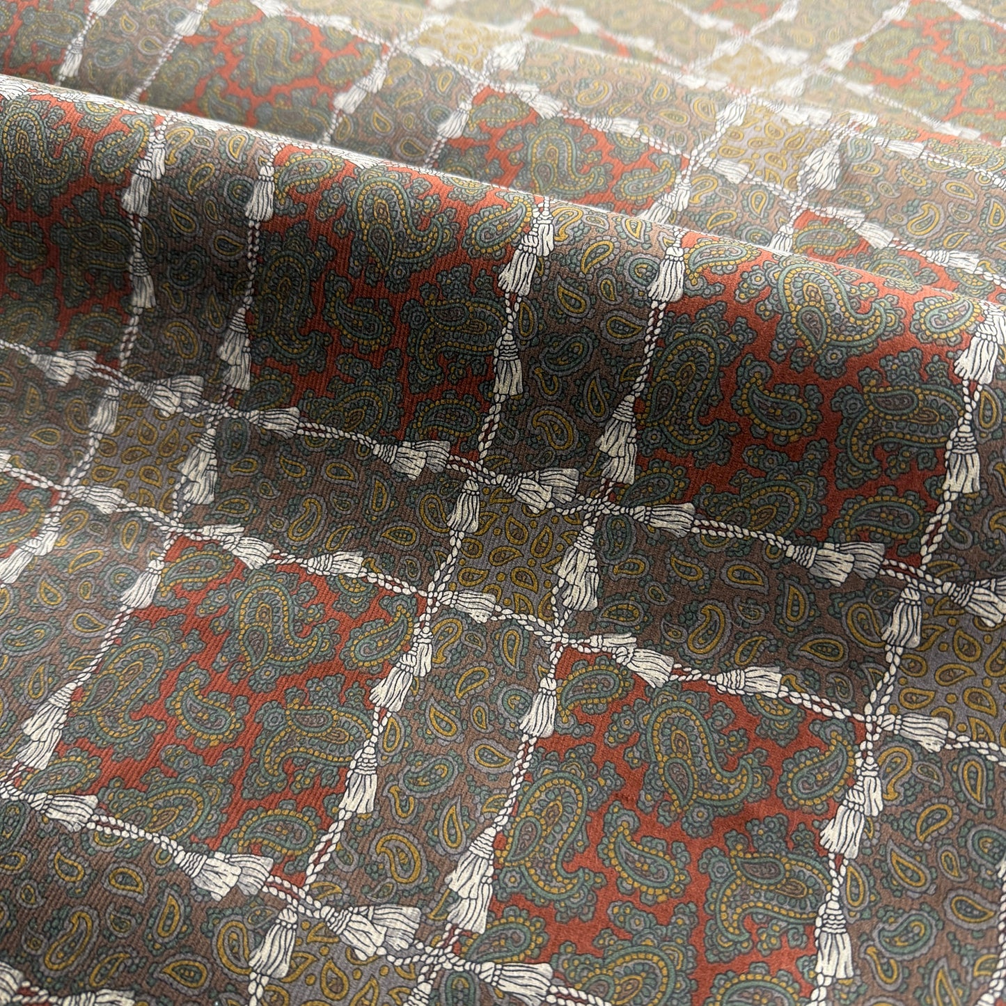Corduroy Fabric by the Yard – Brown Terracotta Paisley Print Upholstery & Apparel Textile