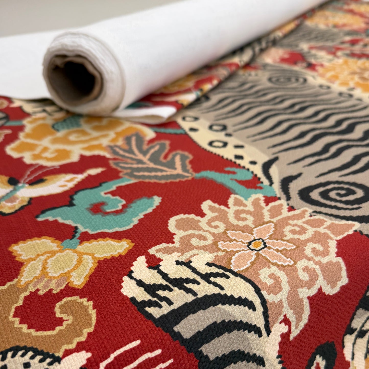 Red Tiger Print Fabric by the Yard