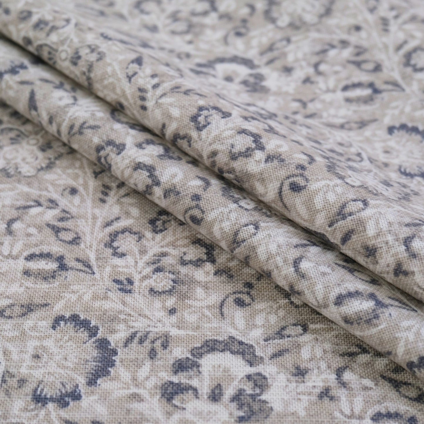 Taupe Gray Botanical Cotton Fabric by the Yard- Floral Drapery & Upholstery Fabric