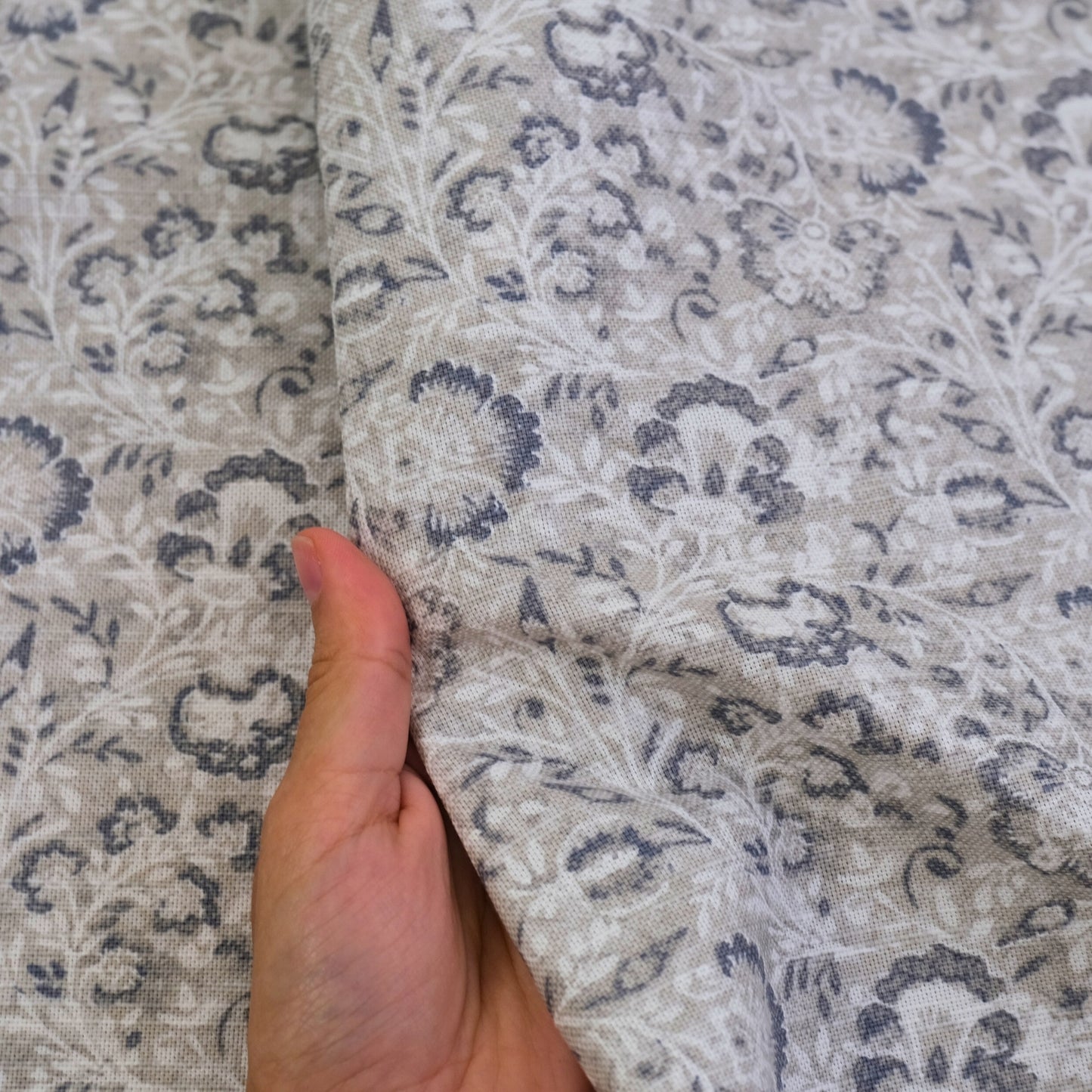 Taupe Gray Botanical Cotton Fabric by the Yard- Floral Drapery & Upholstery Fabric