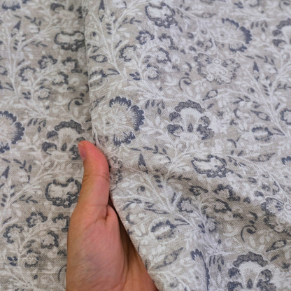 Taupe Gray Botanical Cotton Fabric by the Yard- Floral Drapery & Upholstery Fabric