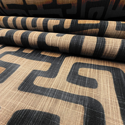 Geometric Fabric Brown Black Abstract Maze Canvas by Yard