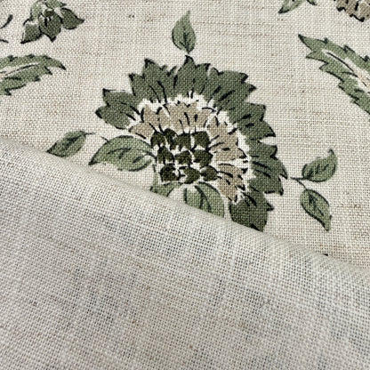 Backside of sage green floral upholstery fabric