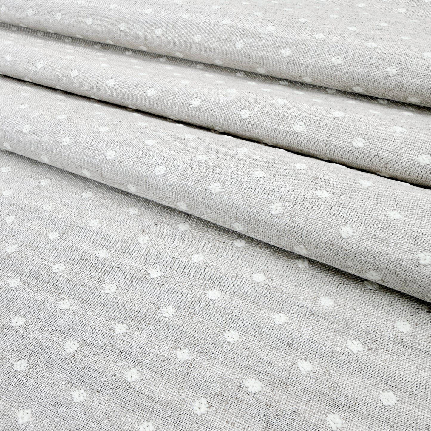 Ivory Textured Linen Blend Fabric- Embroidered Dot Upholstery Fabric for Home Decor & Crafts