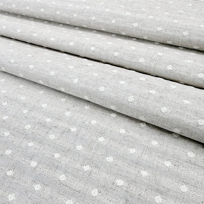 Ivory Textured Linen Blend Fabric- Embroidered Dot Upholstery Fabric for Home Decor & Crafts