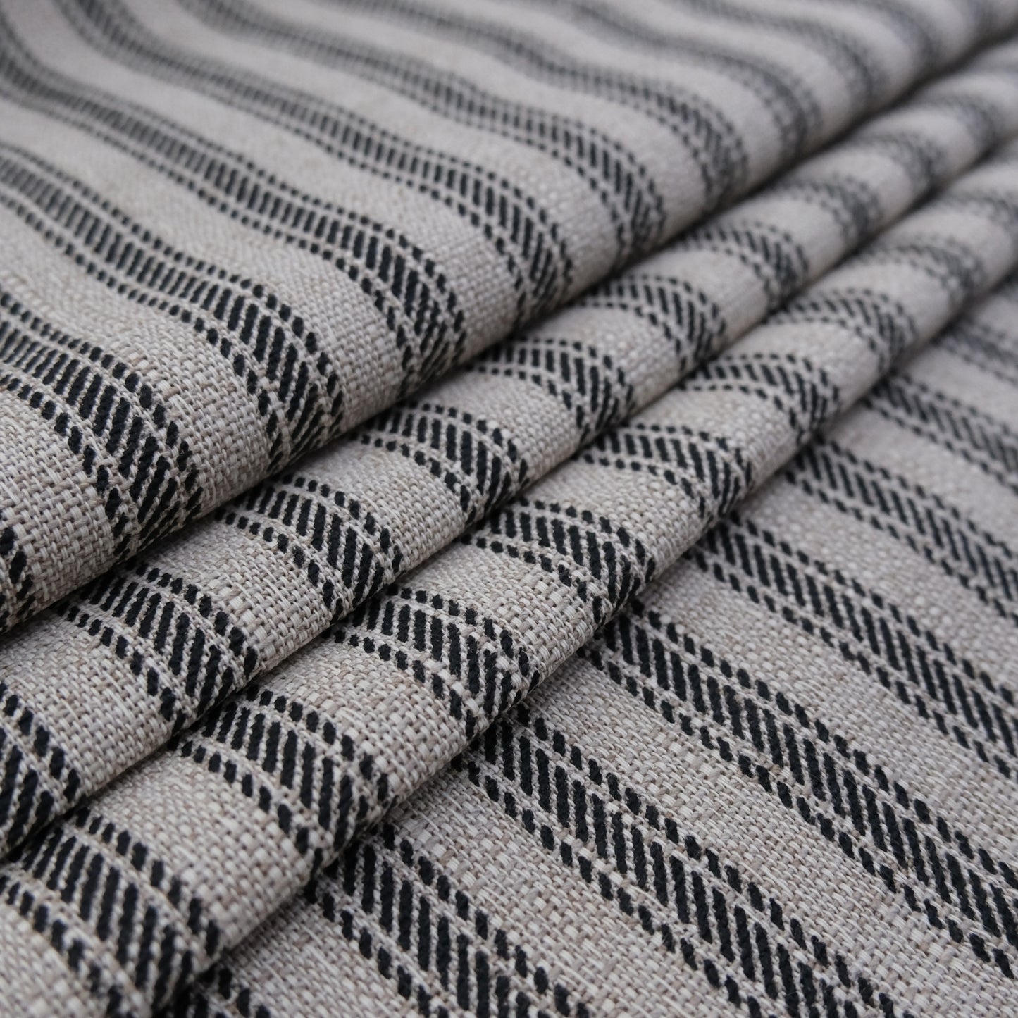 Juno Black Stripe Ticking Fabric- Farmhouse Upholstery & Decor