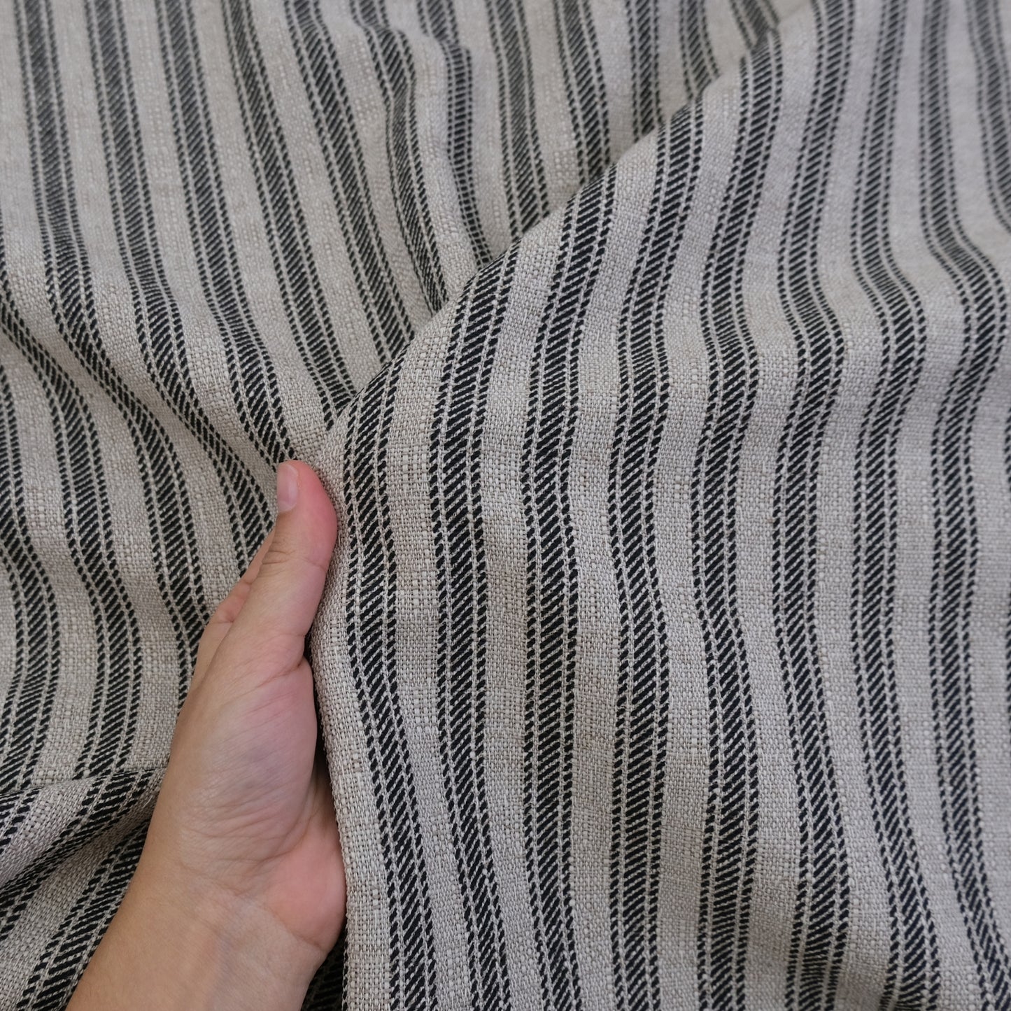 Juno Black Stripe Ticking Fabric- Farmhouse Upholstery & Decor