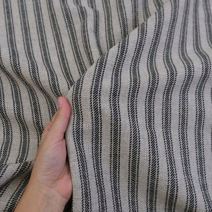 Juno Black Stripe Ticking Fabric- Farmhouse Upholstery & Decor