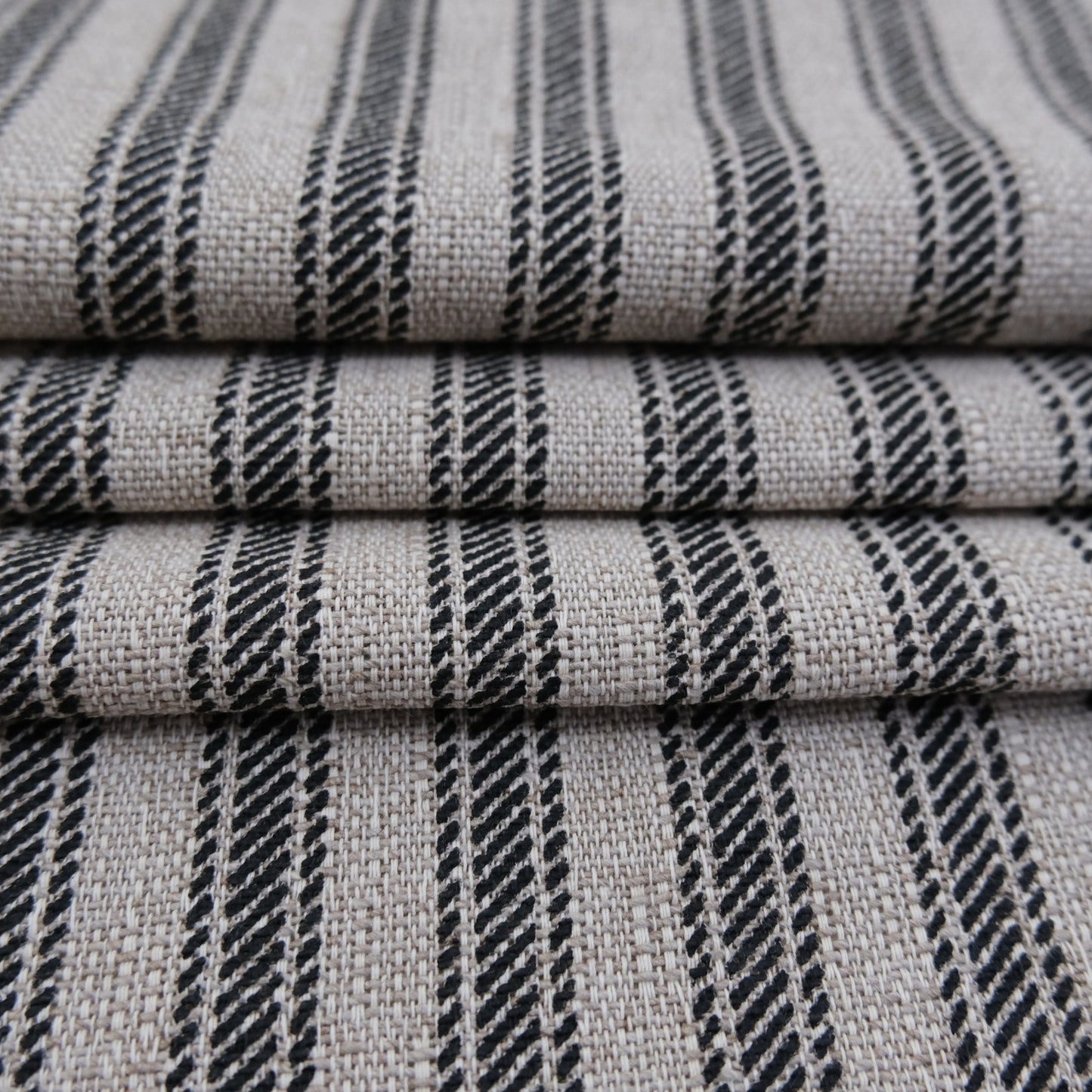 Juno Black Stripe Ticking Fabric- Farmhouse Upholstery & Decor