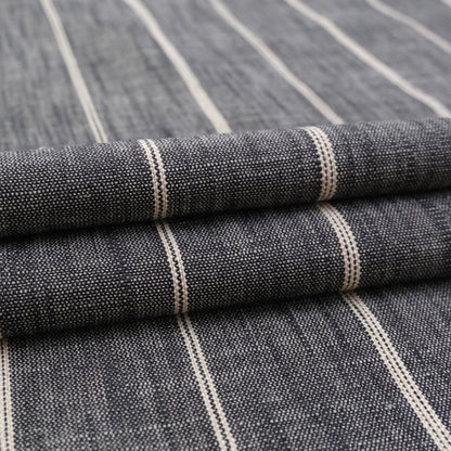 Charcoal Stripe Cotton Linen Upholstery Fabric- Modern Neutral Striped Home Decor