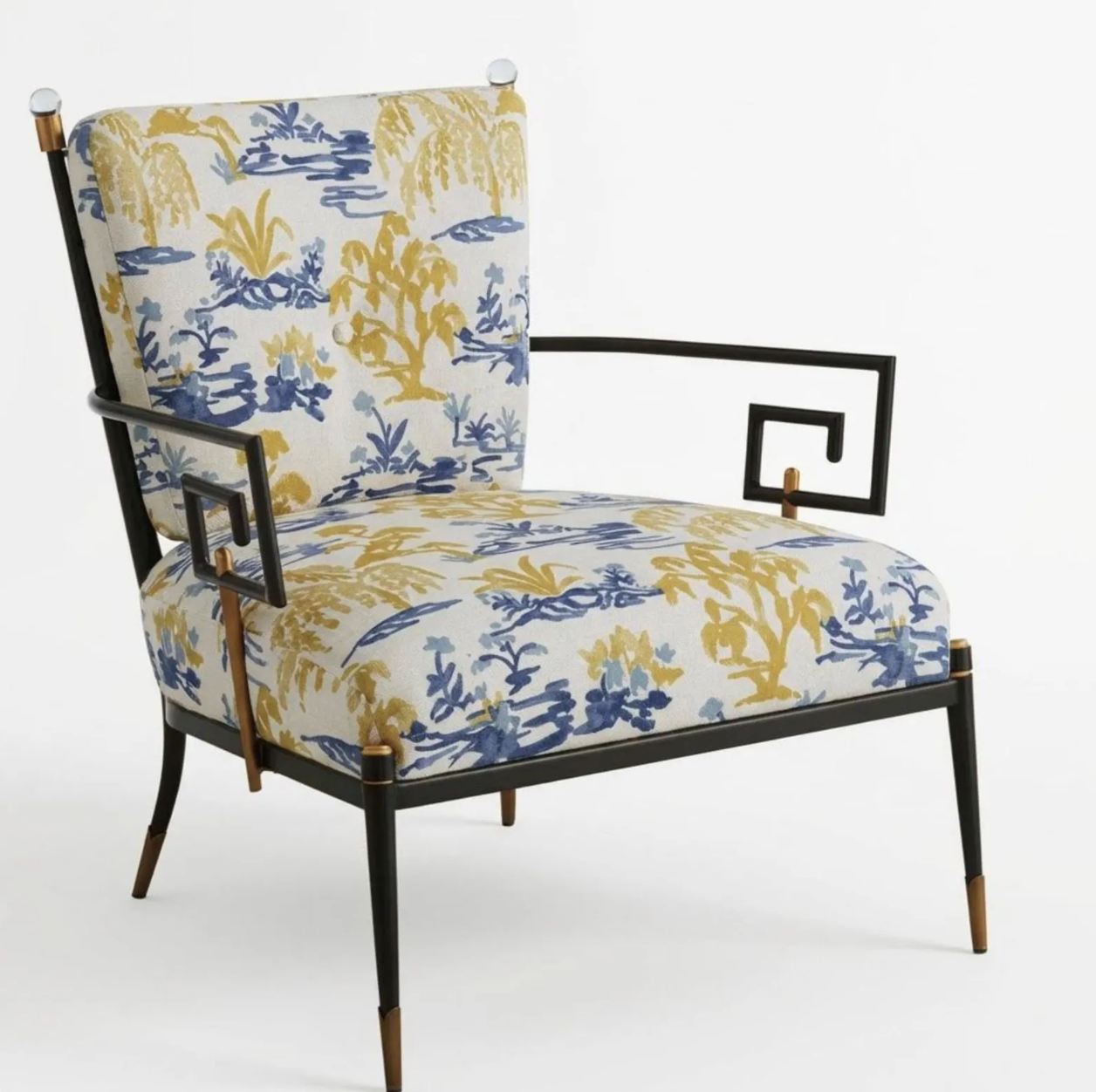 Yellow Blue Botanical Patterned Fabric for Shower Curtain Drapery Accent Upholstery Textile by the Yard Botany English Country Home Decor