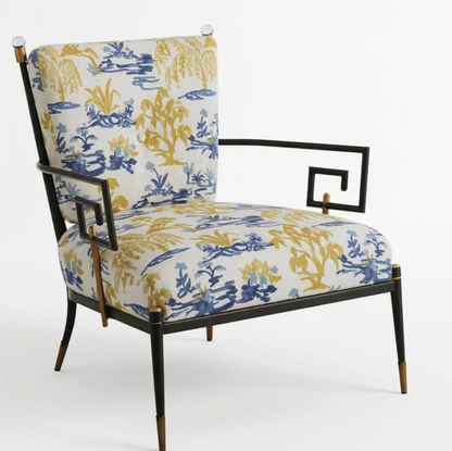 Yellow Blue Botanical Patterned Fabric for Shower Curtain Drapery Accent Upholstery Textile by the Yard Botany English Country Home Decor