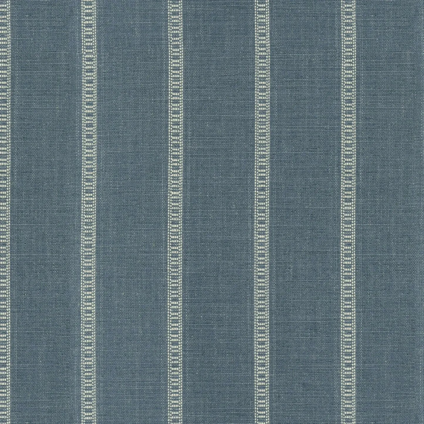 Blue striped denim upholstery fabric with vertical Bengal stripe pattern, woven home decor fabric by the yard