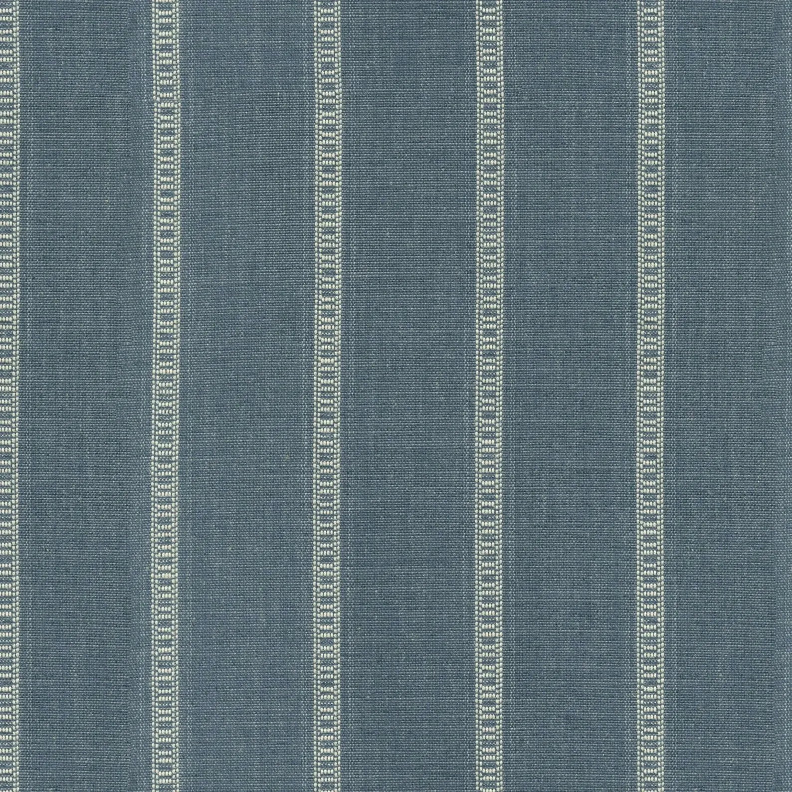 Blue striped denim upholstery fabric with vertical Bengal stripe pattern, woven home decor fabric by the yard