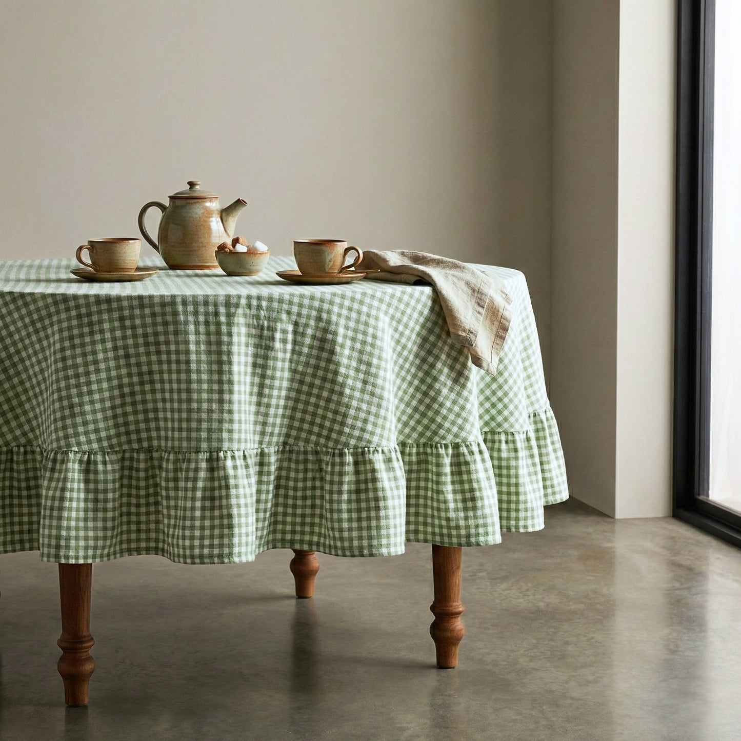 Sage Toile Gingham Cotton Fabric Vintage Cottagecore Decor Textile Kitchen Pillows Drapery Quilting DIY Projects