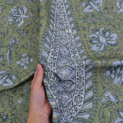Green Botanical Paisley Fabric Tree Of Life Design
