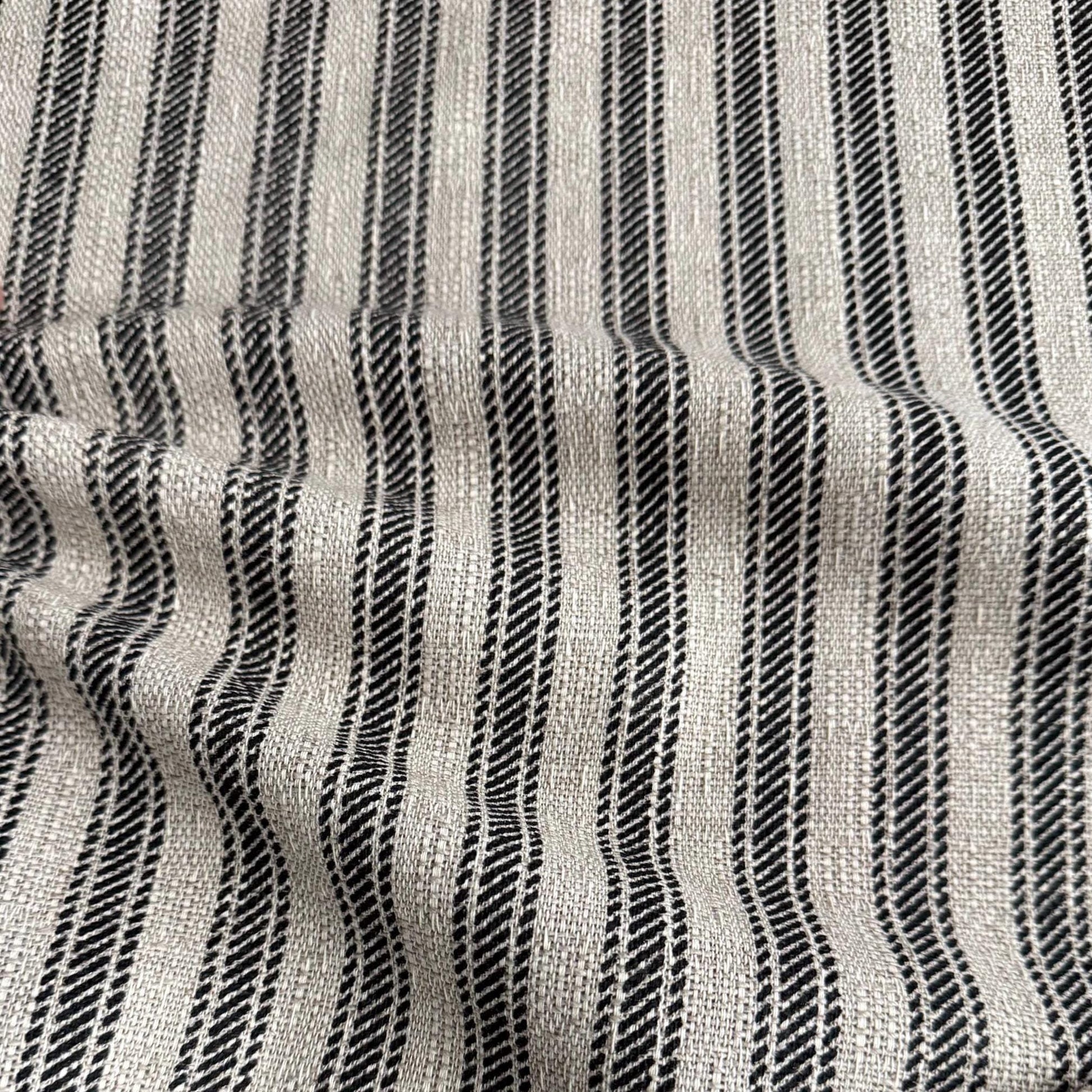 Rustic Black Ticking Stripe Fabric Upholstery Home Decor Pillow Sewing Project Modern Farmhouse Textile Vintage Traditional Look Material