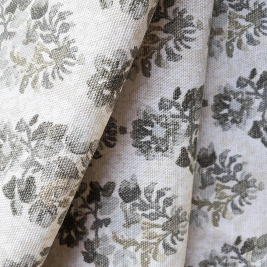 Floral Patterned Cotton Versatile Sewing Textile Grey Floral Block Print Modern Flower Design Stone Neutral Fabric