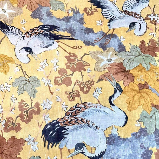 Plume Goldenrod Asian-Inspired Cotton Fabric Birds & Blossoms Design
