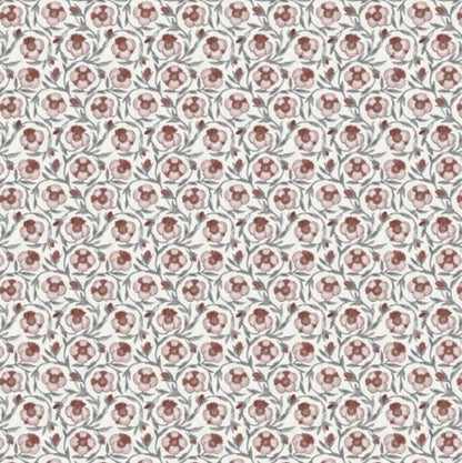 Muted red drapery textile with vintage floral pattern in dusty rose and maroon suitable for stylish home decor and upholstery