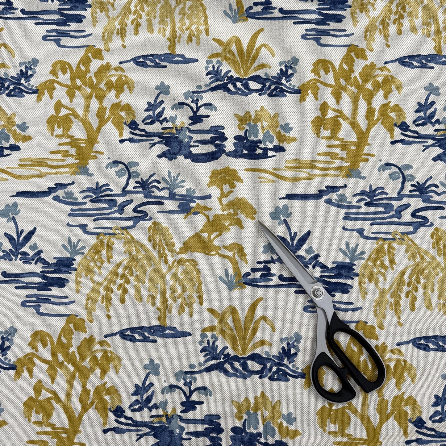 Yellow Blue Botanical Patterned Fabric for Shower Curtain Drapery Accent Upholstery Textile by the Yard Botany English Country Home Decor